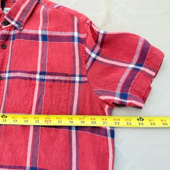 Taylor Stitch Men’s 100% Linen Plaid Short Sleeve Shirt Size 42 or Large - Picture 5 of 6
